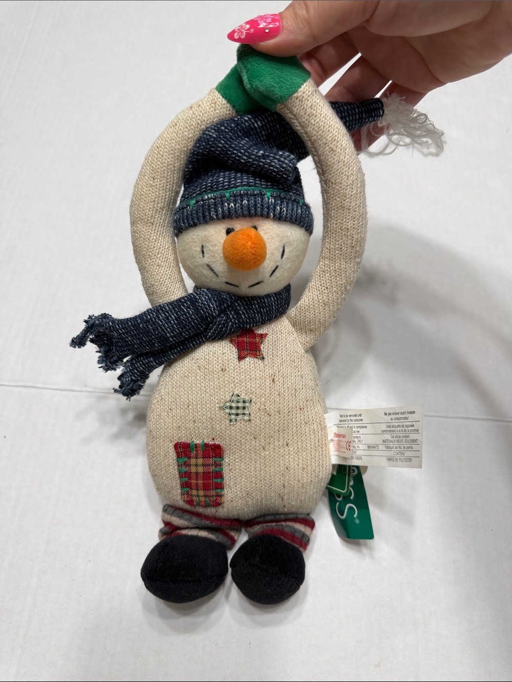 Russ Berrie Cream Snowman with Blue Hat, Scarf and Orange Nose